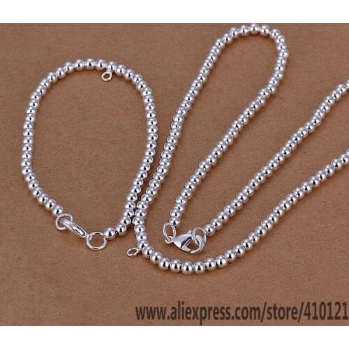 S062 Lucky Charm Silver Color Jewelry Sets For Women Fashion Jewelry Lady Accessories Fashion 4Mm Bean /daralrya Hozaqgga