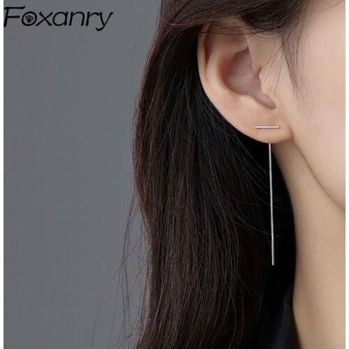 Foxanry Prevent Allergy 925 Sterling Silver Earrings INS Fashion Charming Simple Tassel Party Jewelry New Ears Lines Accessories