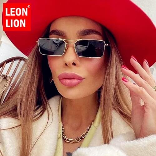 LeonLion Rectangle Sunglasses Women 2021 Retro Eyeglasses for Women/Men Metal Glasses Women Mirror Luxury Gafas De Sol Mujer