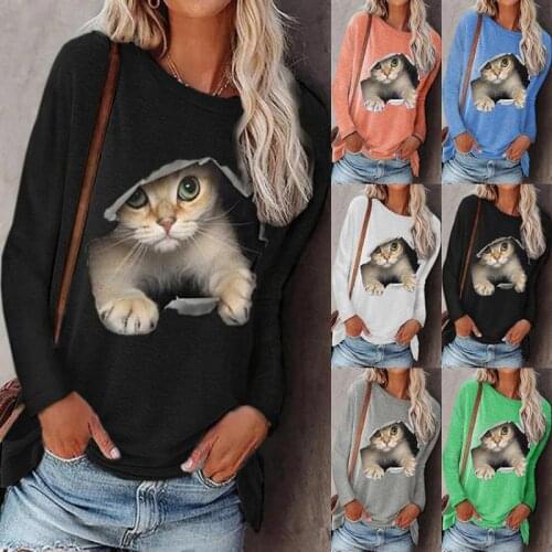 3D Cat Long Sleeve T-shirt Hoodie Womens Winter Casual All-match Top Cardigan Jacket Womens Super Dalian Hoodie Sweatshirt 5XL
