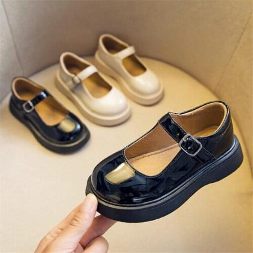 Black Beige High Heels Shoes For Girls 2021 New Kids Princess Baby Leather Shoes Big Kids Performance Buckle Shoes