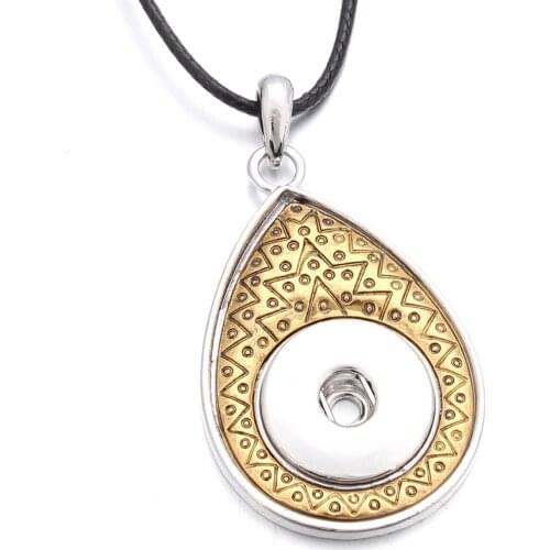Vintage Golden Snap Jewelry Snap Button Necklace Water Drop Pendant Necklace (fit 18mm 20mm Snaps Button)