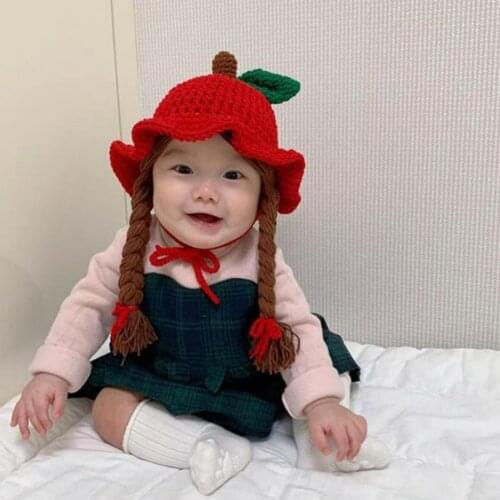 Baby Girls Knitted Hat Autumn Winter Braided Wig Woolen Yarn Knitted Hat Warm Cap Photography Prop Ear Protection Hat Hot Sale