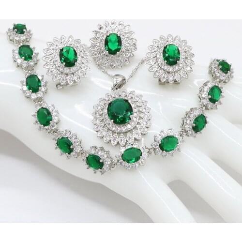High Quality Beautiful Round Baguette Shape Cubic Zirconia Green Fashion Jewelry Set for Ladies