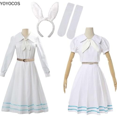 YOYOCOS Anime Beastars Haru Cosplay Costume Uniform White Rabbit Animal Cute Kawaii Dress Wig For Women Girls Carnival Wholesale