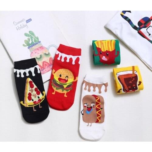Women Socks Happy Cute Socks Hamburgers Fries Donut Coke Funny Kawaii Sock Short Ankle Woman Harajuku Sox Autumn Winter Soks