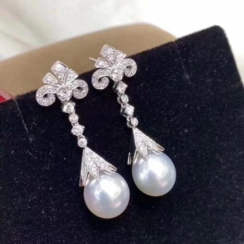 D516 Pearl Earrings Fine Jewelry 925 Sterling Silver 9-11mm Nature Fresh Water White Pearls Drop Dangle Earrings for Women