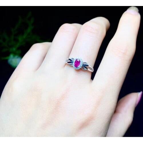 Simple and chic Natural Ruby gemstone ring for women jewelry natural gem certificate real 925 silver girl summer gift