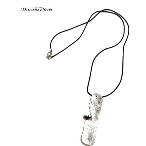 Banny Pink Blooming Cloud Flower Pendant Necklace For Women Vintage Geometric Metal Bar Dangle Necklace Black Rope Sweater Chain