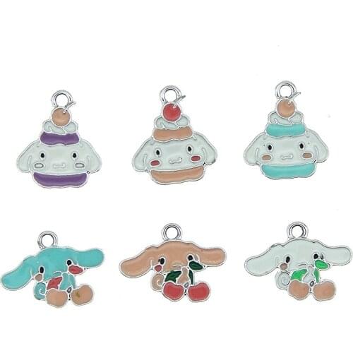 10pcs 15*18mm Cartoon Cherry Dog Enamel Charms Strawberry Pudding Sliver Metal Earrings Pendants Fit DIY Jewelry Making Findings