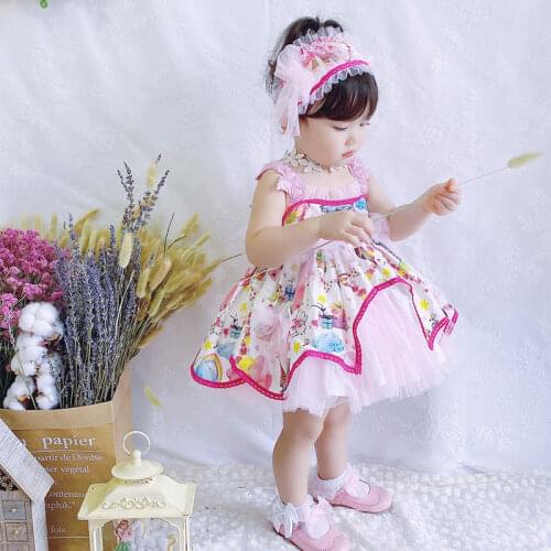 2020Custom Spanish Floral Sweet Court Princess Dress Baby Girl Birthday Princess Bubble Vocation Dress Kids Dresses for Girls