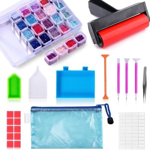 22 PCS 5D Diamonds Painting Tools And Accessories Kits With Diamond Painting Roller 28 Grids Storage Box For Adults Or Kids