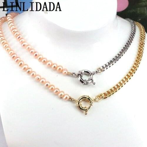 5Pcs Fashion charm new design natural pearl necklace With metal chain necklace for women chain necklace