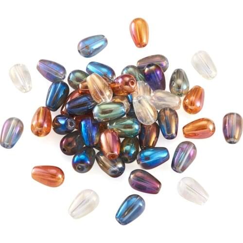 50pcs Drop Glass Bead for Jewelry Making DIY Electroplate Transparent Glass Beads Full Rainbow Plated Mixed Color 8x13mm F85