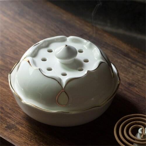 White Lotus Ceramic Aromatherapy Furnace Buddhism Dedicated Incense Burner Household Fragrant Pot Buddha Tea Ceremony