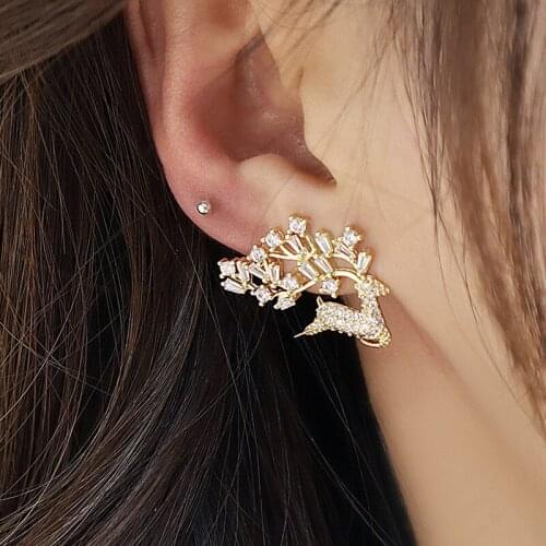 Shiny Side New Fashion Brand Jewelry Luxury Crystal Deer Stud Earrings for Women Gift Zircon Earrings