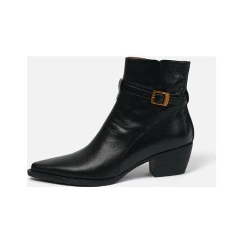 Womens Shoes Leather Black Women Boots Ankle Boots Cowboy Western Boots Female Women Shoes Medium Heels Casual Shoes 34-40