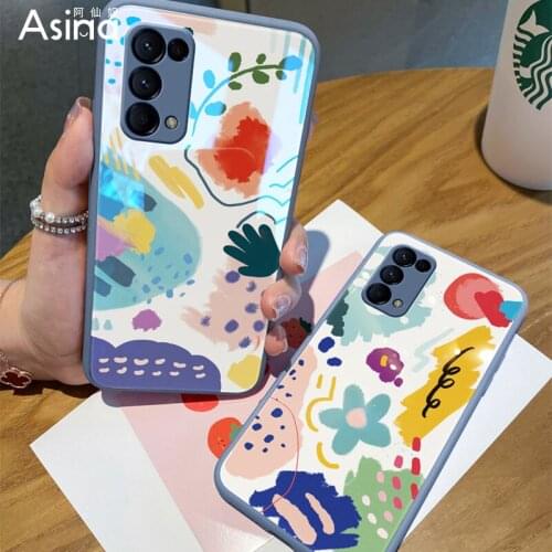 ASINA Tempered Glass Case For OPPO Reno 2 3 4 5 Pro Shockproof Cute Cartoon Cover Bumper For Realme X50 Find X3 Lite Flower Capa