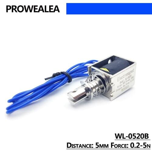 Solenoid Electromagnet Push Pull Type WL-0520B 5V 6V 12V 24V Thrust Force 0.2-5N Open Frame Linear Solenoid Electric Magnets