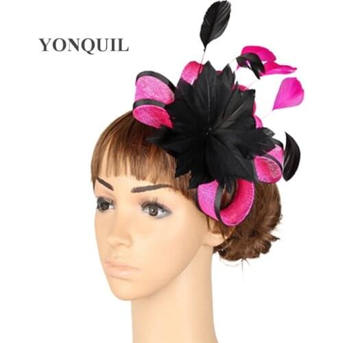 Sinamay Fascinator Headwear Feather Flower Occasion Show Hair Accessories Red Millinery Cocktail Hat Wedding Headpieces 21 Color