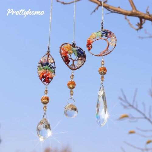 Crystal Windchimes Sun Catchers Tree Stone Beads Prism Pendant Handmade Craft Chain Hanging Window Ornament Home Garden Decor