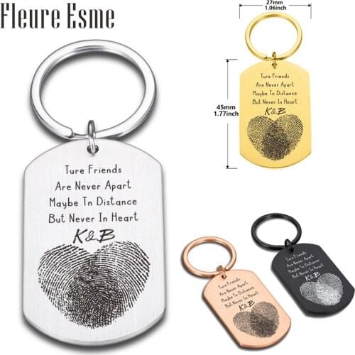 Custom Keychains Name Fingerprint Ture Friends Are Never Apart Personalized Bestfriend Key Chain For Classmate Birthday Gifts