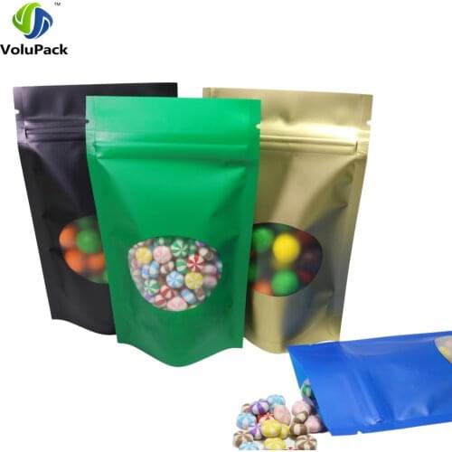 Customized Logo! 8.5x14CM Matte Blue/ Gold/ Green/ Black Zip Lock Bag Aluminium Foil Mylar Stand Up Zipper Pouch W/ Oval Window