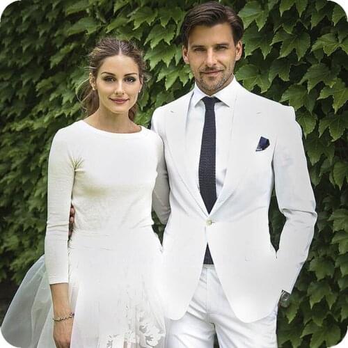 Custom Made White Wedding Suits for Men Blazer Jacket Pants 2Piece Peaked Lapel Slim Fit Groom Tuxedo Terno Masculino Costume