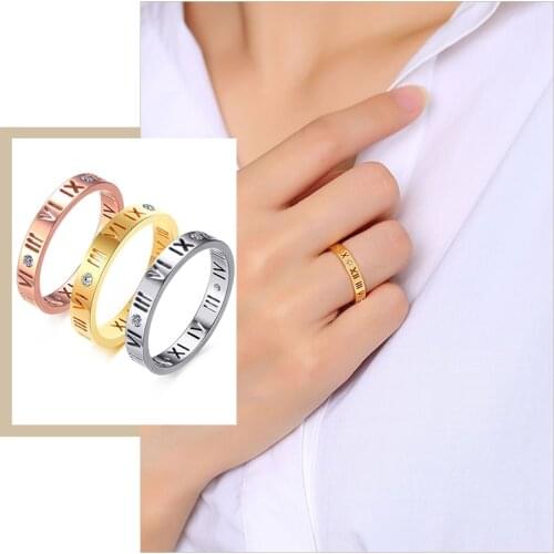 Womens Elegant Stainless Steel CZ Stone Roman Numeral Ring 3MM Thin Stainless Steel BFF Gifts Birthday Jewelry