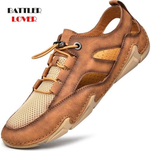Summer Designer Hollow Out Sandals For Men 2021 Leather Luxury Brand Beach Loafers Male Moccasins Handmade Hiking Driving Shoes