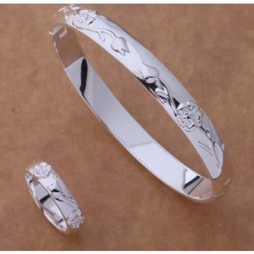 AS059 Hot Sale Silver Color Jewelry Sets For Women Fashion Jewellery Free Shipping Jewellery Sets Ring 245 + Bangle 086