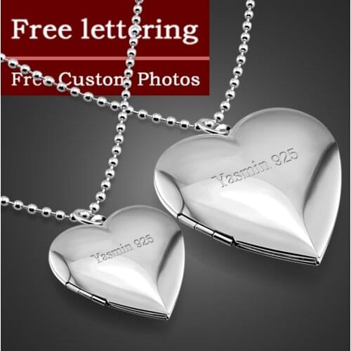 Fashion Creative DIY Photo Necklace 100% 925 Sterling Silver Heart Photo Box Pendant Long Bead chain Woman Jewelry gGift