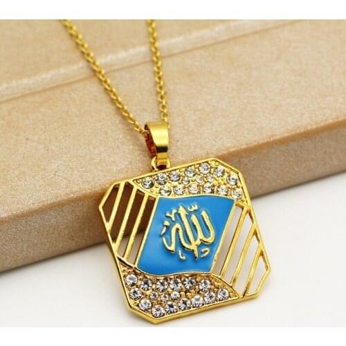 Islam Muslim Rune Pattern Pendant Necklace Womens Necklace Crystal Inlaid Religious Rune Amulet Pendant Accessories Jewelry