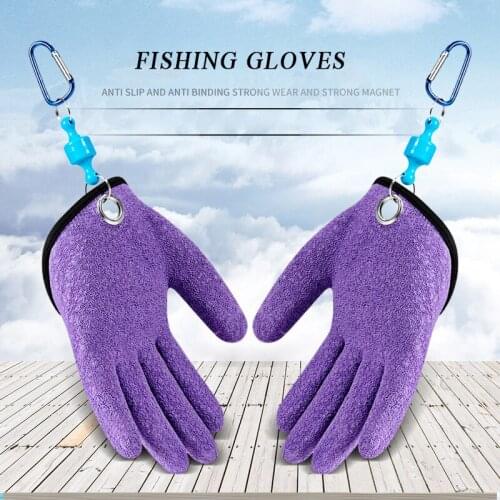 Left/ Right Hand Non-slip Fishing Gloves with Magnet Hook Fishing Catching Gloves Waterproof Anti-puncture Hunting Gloves Unisex