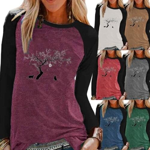 New Autumn Womens Casual Long-sleeved Shirt Ladies Color Printing Round Neck Loose T-shirt Sweatshirt XS-5XL
