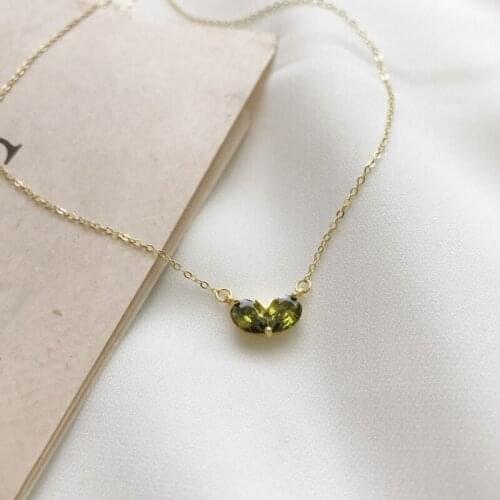 Women New Silver Jewelry 925 Sterling Silver AAA Cubic Zirconia Stone Pendant Necklace Russian Olive Green Zircon Necklace Girls