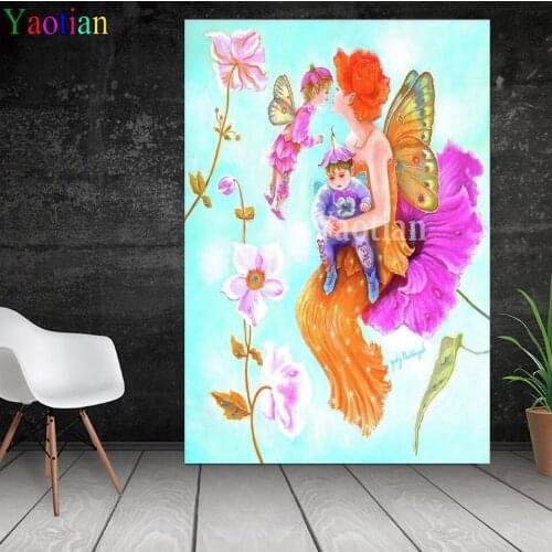 Full Square/Round Diamond Painting Butterfly fairy mother and baby 5d Diamond Embroidered Cross Stitch Children Gift