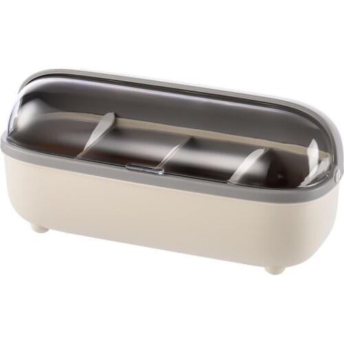 Spice Condiment Box 4 Cells Transparent Spices Seasoning Storage Container Case Drain Cutlery Box Kitchen Knife Fork Organizer