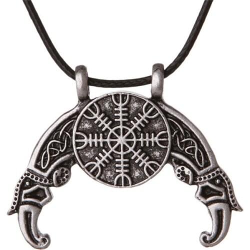 Antique Silver Odins Raven Compass Rune Pendant Retro Viking Totem Talisman Mens Necklace