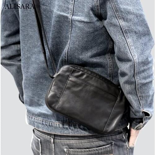 Alisara Messenger Bag MAle Genuine Leather Luxury Top End Men Casual Crossbody Shoulder Handbag Fashion Satchel Travel Hand Bag
