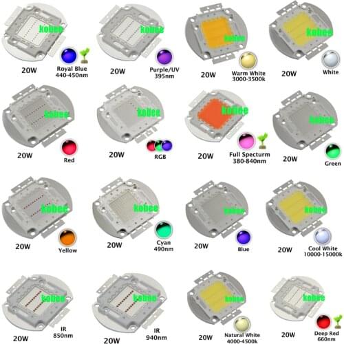 High Power LED 20W LED light bulb 20 W Natural Cool Warm White Red Blue Green Yellow UV RGB IR Full Spectrum Grow Light