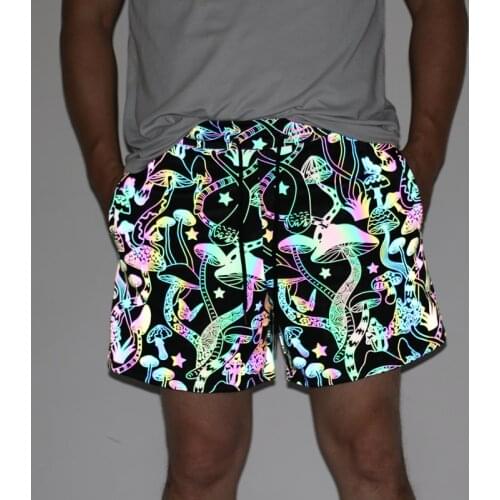 New Arrival Reflective Shorts Men Night Jogging Reflect Light Colorful Mushroom INS Breathable Summer Clothing Bermuda Masculina