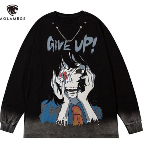 Aolamegs 2021 New Sweatshirt Men Chain Design Cartoon Print Hoodie Casual Oversized Hoodies Hip Hop Pullover Tops Streetwear