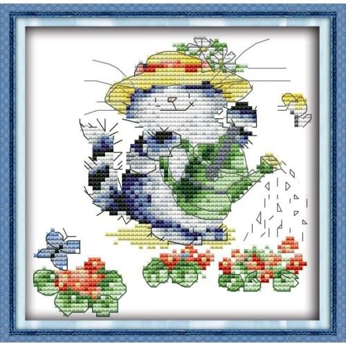 Hard-working cat cross stitch kit 14ct 11ct count printed canvas DMC color embroidery DIY handmade needlework home decor plus
