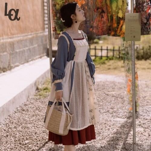 Luck A Retro 2021 New Arrival High Quality Elegant Square Collar Color Block Princess Style Woman Japanese Lolita Party Dress