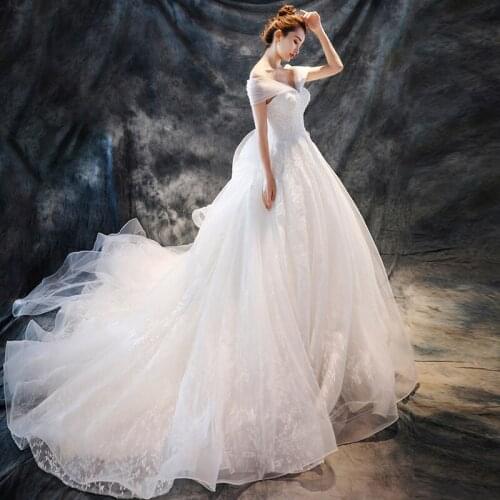 Gorgeous Ball Gown Wedding Dress Appliques vestido de noiva princesa Lace Edge Sweep Train Tail Wedding Dresses Bridal Gown
