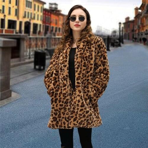 Ladies Jacket Leopard Print Cardigan Winter Faux Fur Coat Luxury Warm Plush Coat Fashion Fur Top Coat High Quality