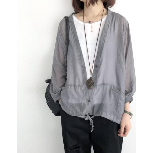 Sun Protection Clothing Women Summer 2021 New Korean Loose Large Size V-Neck Long Sleeve Jacket Air-Conditioned Shirt zh197