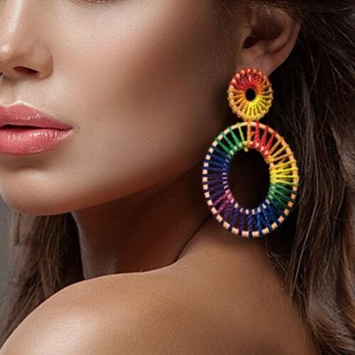 New European and American Bohemian style Rafica hand-woven womens Earrings national wedding fashion earrings jewelry