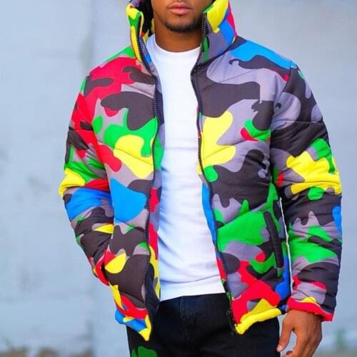 Women Men Winter Turtleneck Down Coat Colorful Camouflage Puffer Jacket Outwear